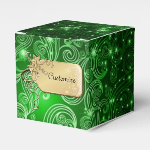 Celestial Green Swirls  Stars Cube Favor Box