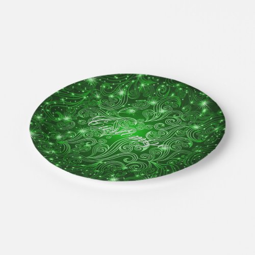 Celestial Green Swirls  Stars Paper Plates