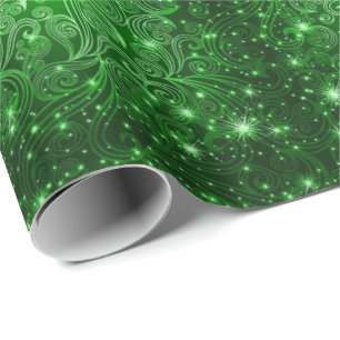 Celestial Green Swirls & Stars Wrapping Paper