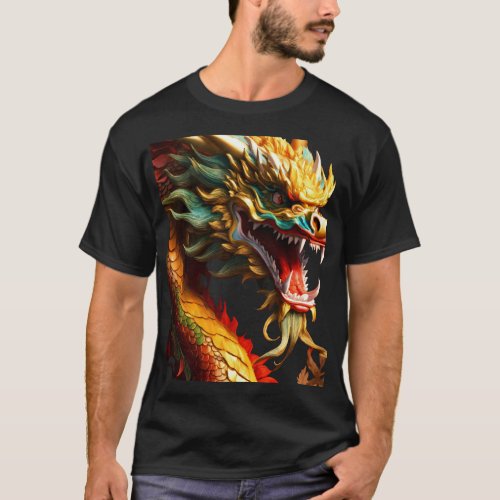 Celestial Guardian Chinese Dragon Portrait T_Shirt
