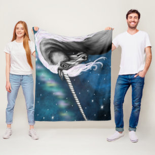 Celestial Guardian: Gray Unicorn with Aurora Dance Fleece Blanket