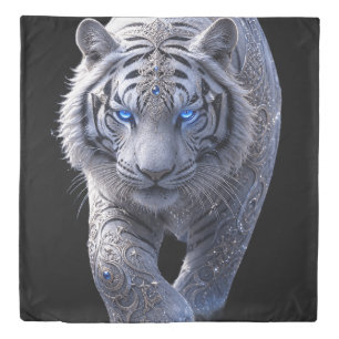 Celestial Guardian: Mythic White Tiger Duvet Cover