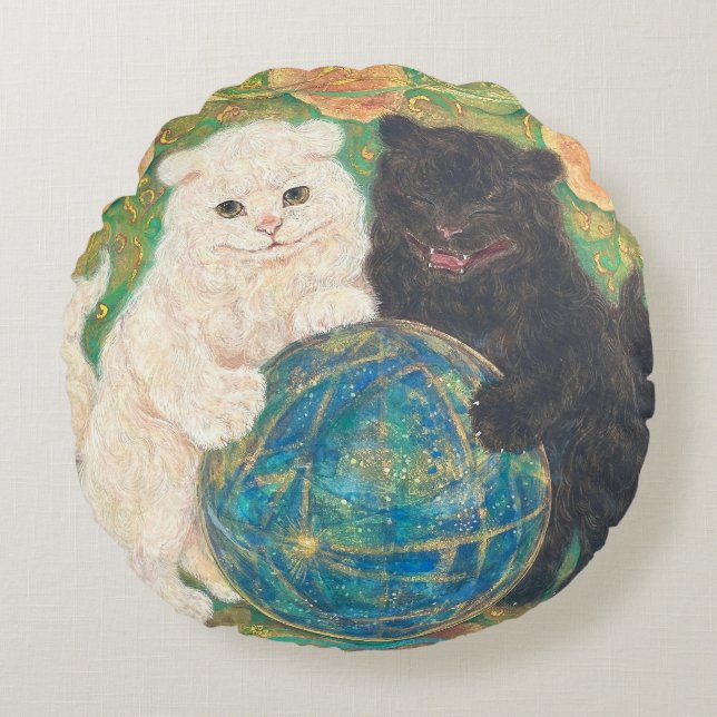 Celestial Guardians: Cosmic Harmony Round Pillow (Front)