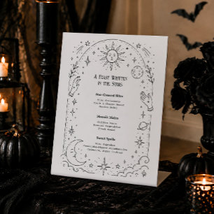 Celestial Halloween Bridal Shower Menu Pedestal Sign