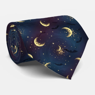 Celestial Halloween Night Bokeh - Mystical Moon Neck Tie