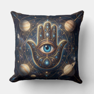 Celestial Hamsa Hand & Evil Eye Cosmic Protection  Throw Pillow