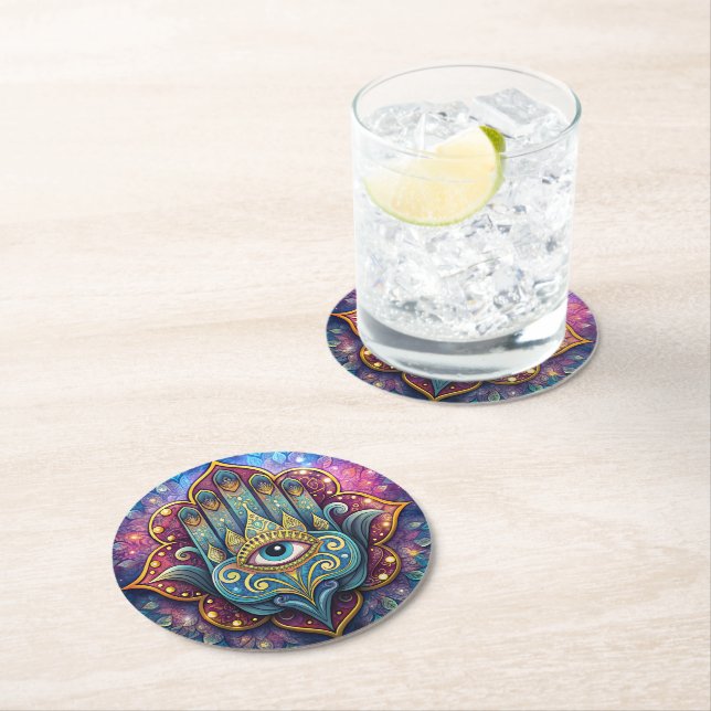 Celestial Hamsa  Round Paper Coaster (Insitu)