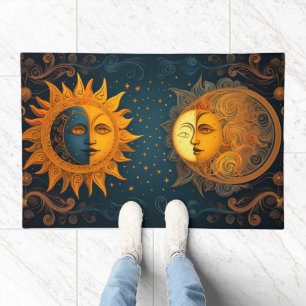 Celestial Harmony Artistic Sun Moon Home Doormat