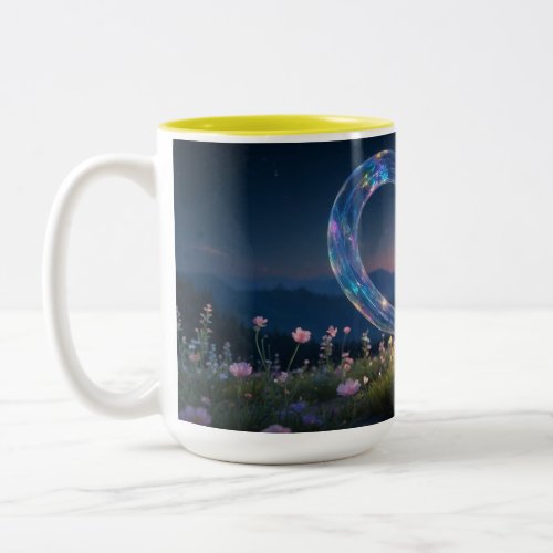Celestial Harmony Bioluminescent Meadow Two_Tone Coffee Mug