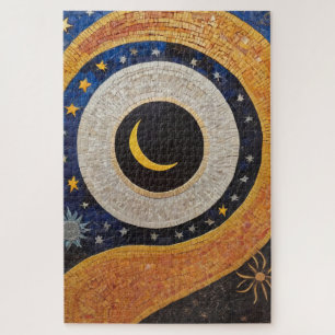 Celestial Harmony Mosaic Sun Moon Stars Jigsaw Puzzle