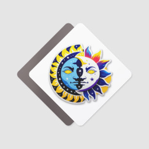 Celestial Harmony: Sun and Moon Face Sticker Car Magnet