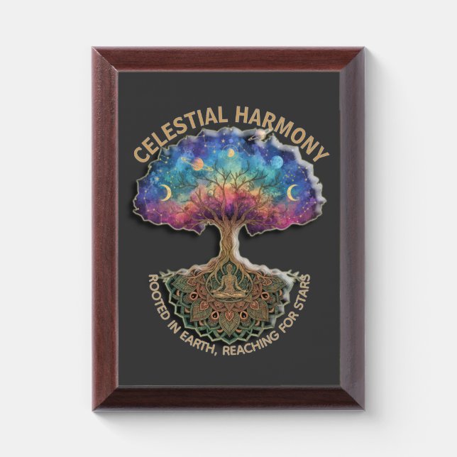 Celestial Harmony Tree - Cosmic Meditation Mandala Award Plaque (Vertical)