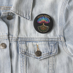 Celestial Harmony Tree Cosmic Meditation Mandala Button