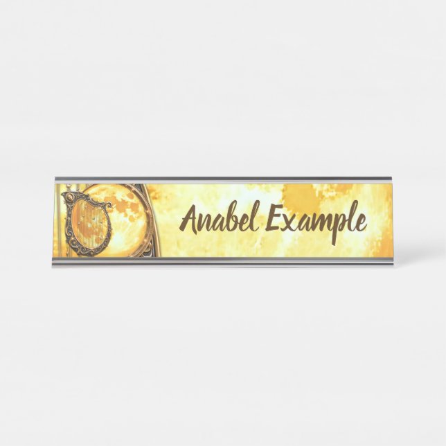 Celestial Harp of the Golden Moon.  Desk Name Plate (Front)