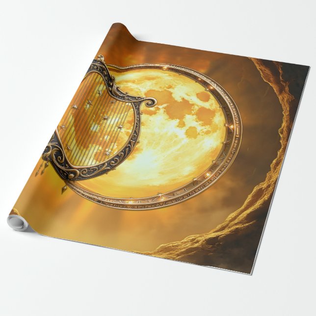 Celestial Harp of the Golden Moon Wrapping Paper (Unrolled)