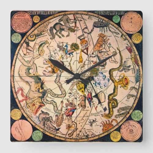 Celestial Hemisphere 1790 Square Wall Clock