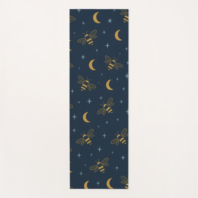 Celestial Honeybee Yoga Mat – Moon & Stars Pattern (Front)