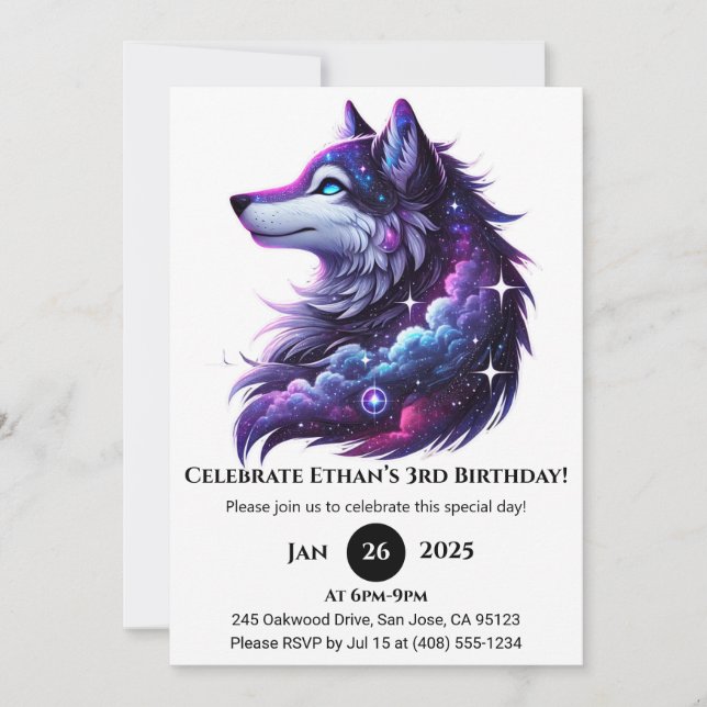 Celestial Howl Wolf Birthday Invitation (Front)