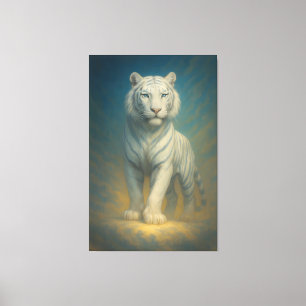 Celestial Ice-Aura White Tiger – Frostlight Divine Canvas Print
