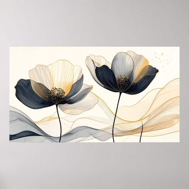 Celestial Indigo & Gold Bloom: Modern Minimalist F Poster (Front)