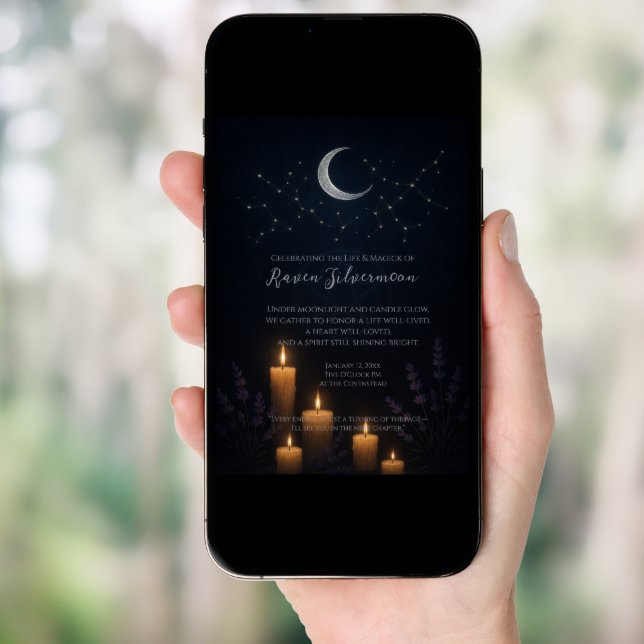 Celestial Indigo Pagan Witch Funeral Memorial Invitation (Front Digital)