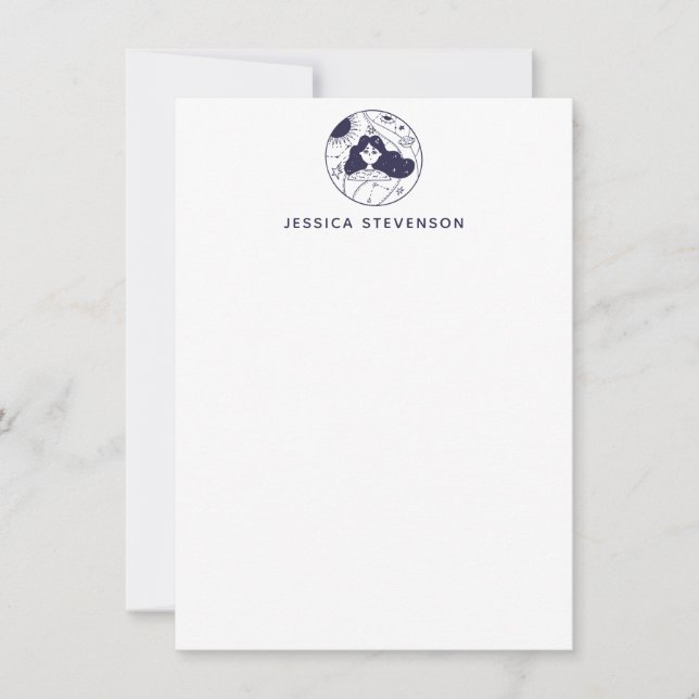 Celestial Intergalactic Space Girl Personalized Note Card (Front)