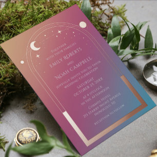 Celestial Jewel Tone Rose Gold Wedding Foil Invitation