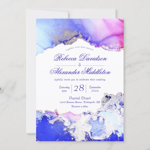 Celestial Jewel Tones Ink Wash Wedding Invitation