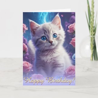 Celestial Kitten in a Cosmic Floral Realm
