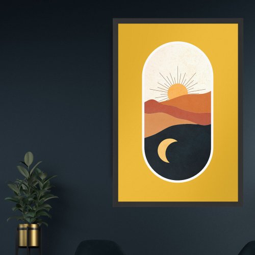 Celestial landscape Wall Art Sunshine yellow Framed Art