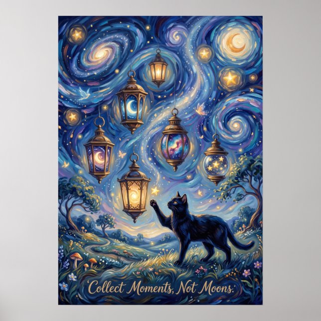 Celestial Lantern Cat | Van Gogh Inspired Fantasy Poster (Front)