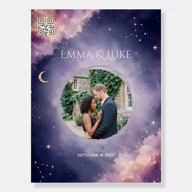 Celestial Lavender Galaxy Wedding Welcome Sign (Front)