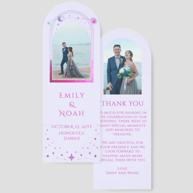 Celestial Lavender Pink Photo Wedding Thank You Bookmarks (Front & Back)