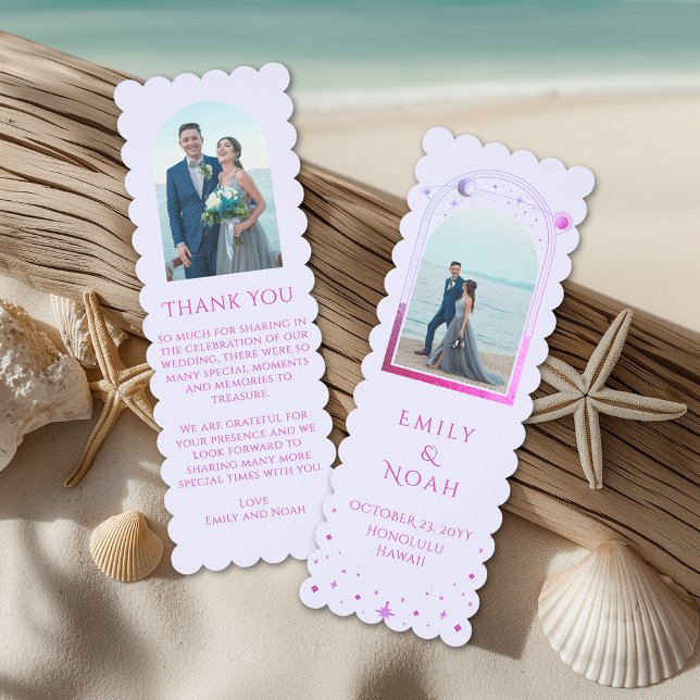 Celestial Lavender Pink Photo Wedding Thank You Bookmarks (Creator Uploaded)
