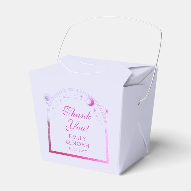 Celestial Lavender Pink Sun Moon Stars Wedding Favor Boxes (Front Side)