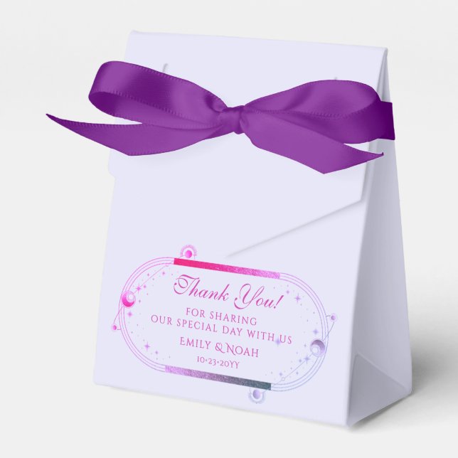 Celestial Lavender Pink Sun Moon Stars Wedding Favor Boxes (Front Side)