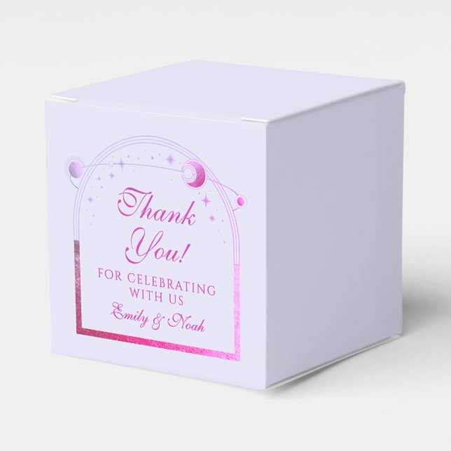 Celestial Lavender Pink Sun Moon Stars Wedding Favor Boxes (Front Side)
