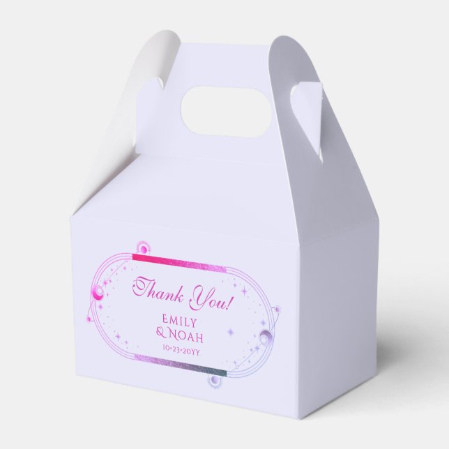 Celestial Lavender Pink Sun Moon Stars Wedding Favor Boxes (Front Side)
