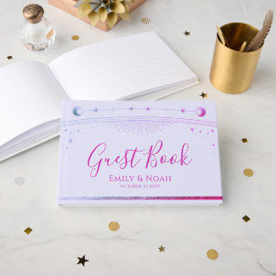 Celestial Lavender Pink Sun Moon Stars Wedding Guest Book
