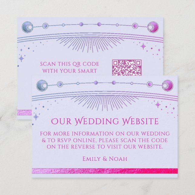Celestial Lavender Wedding Website RSVP QR Code Enclosure Card (Front/Back)