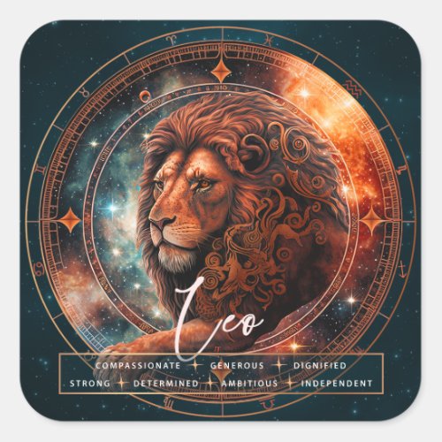 Celestial Leo Lion Fantasy Black Ethereal Zodiac Square Sticker