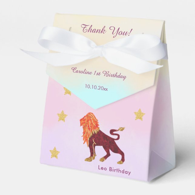Celestial Leo Watercolor | 1st Birthday Favor Boxes (Front Side)