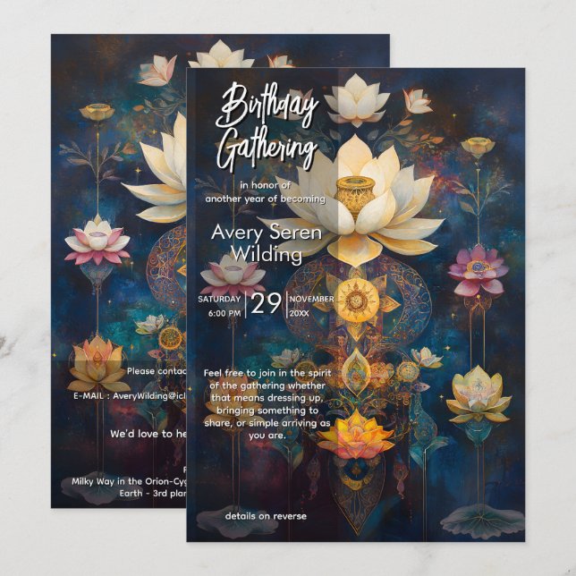 Celestial Light | Lotus Flower Design Invitation (Front/Back)
