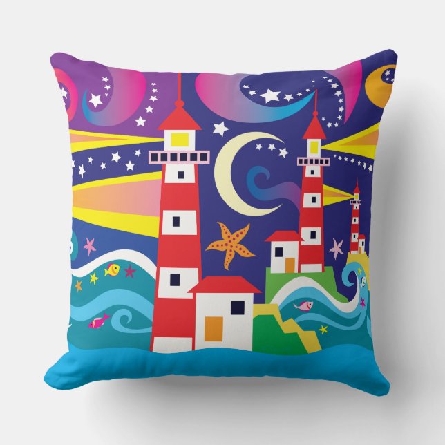 Celestial Lighthouses Throw Pillow (Front)