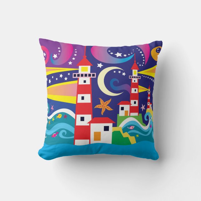 Celestial Lighthouses Throw Pillow (Front)