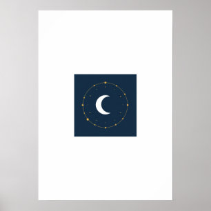 Celestial Line Art Poster - Indigo & Gold