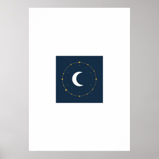 Celestial Line Art Poster - Indigo & Gold