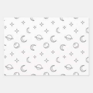 Celestial Line Art Wrapping Paper Sheets