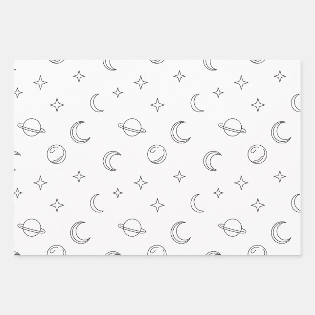 Celestial Line Art Wrapping Paper Sheets (Front)