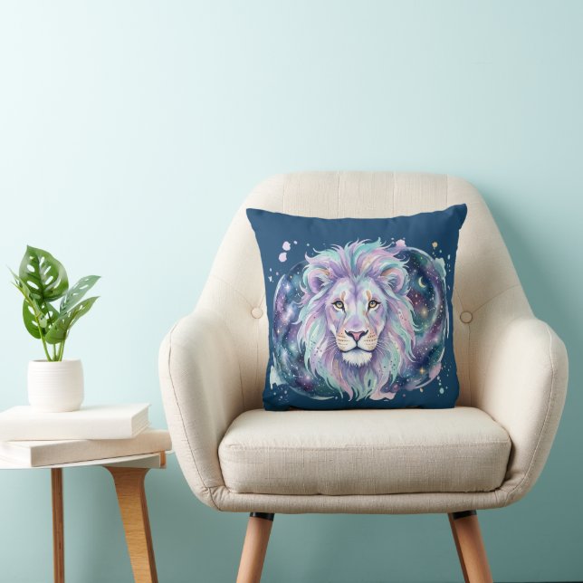 Celestial Lion Galaxy Watercolor Throw Pillow (Chair)